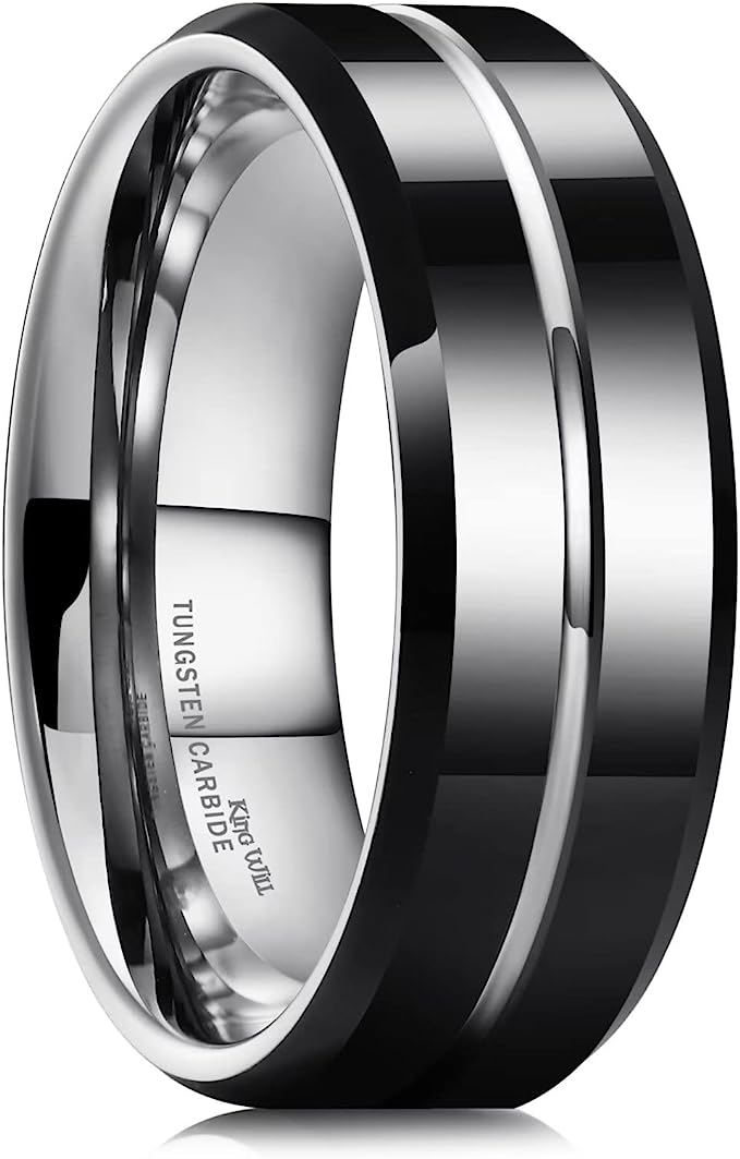 Genuine Carbide Tungsten Color: 8mm Wide SILVER SHINY finish & grooved center and high polished inner-face design smooth and shiny. Comfort Fit Wedding Band Size 6-15