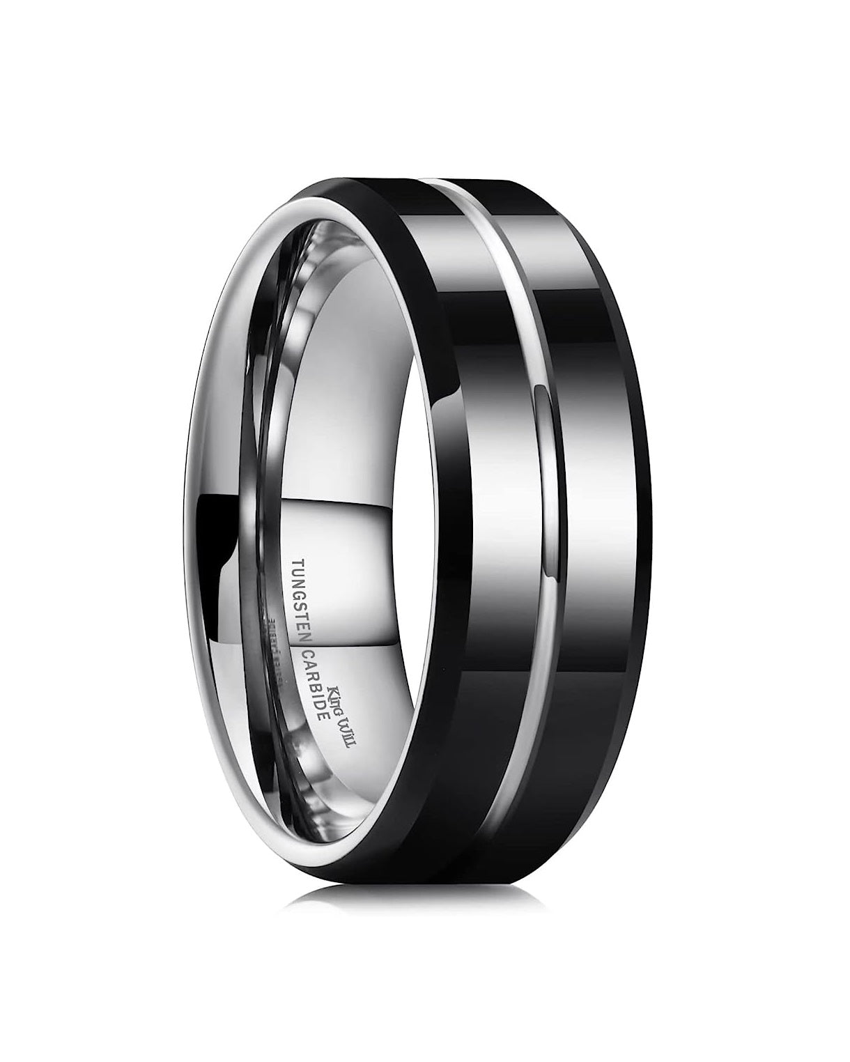 Genuine Carbide Tungsten Color: 8mm Wide SILVER SHINY finish & grooved center and high polished inner-face design smooth and shiny. Comfort Fit Wedding Band Size 6-15