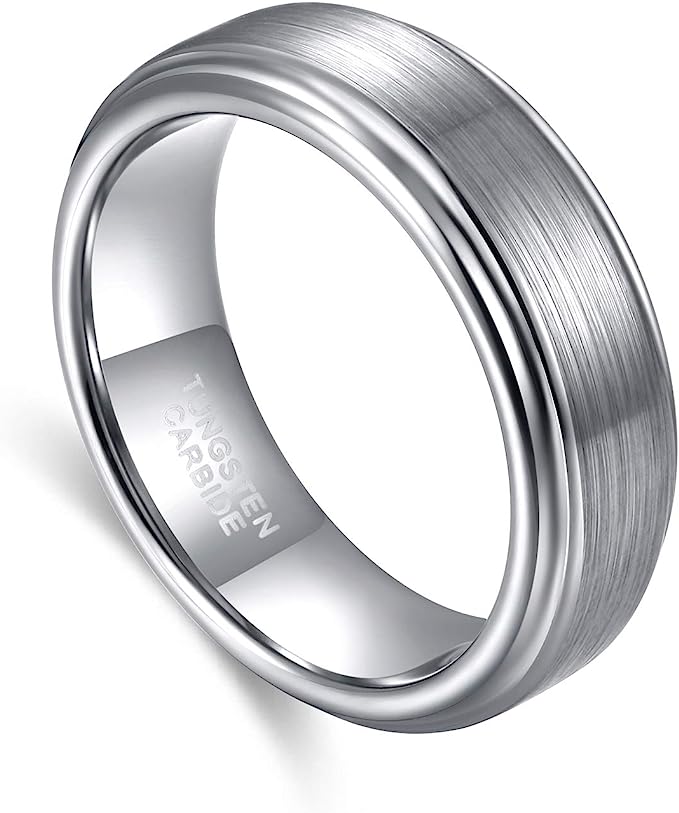 Genuine Carbide Tungsten Color: SILVER Brushed 6mm RING Polished Shiny Comfort Fit Wedding Band Size 6-15