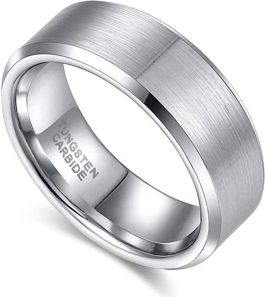 Genuine Carbide Tungsten Color:  SILVER 8mm RING Comfort Fit Wedding Band Size 6-15