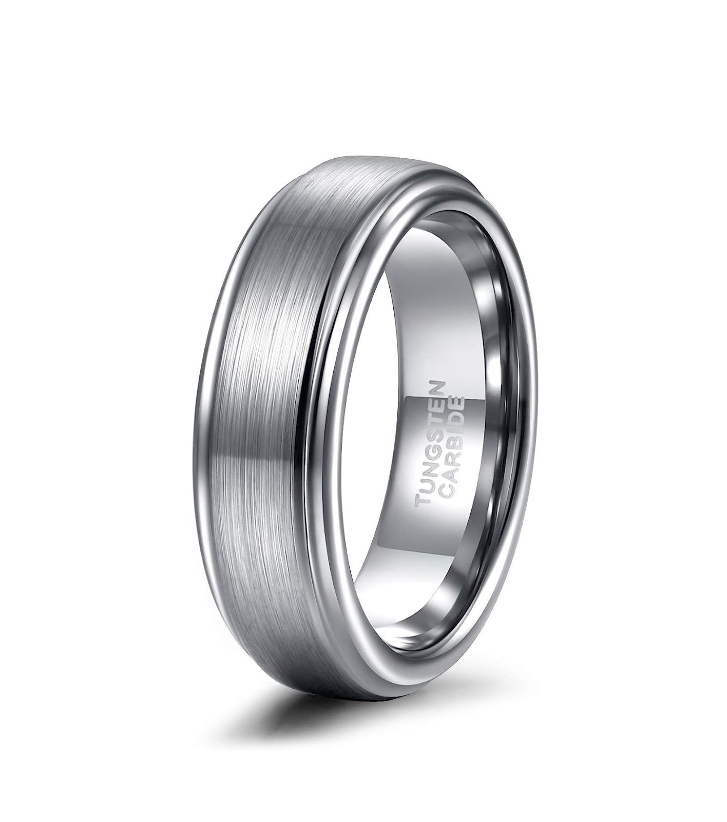 Genuine Carbide Tungsten Color: SILVER Brushed 6mm RING Polished Shiny Comfort Fit Wedding Band Size 6-15