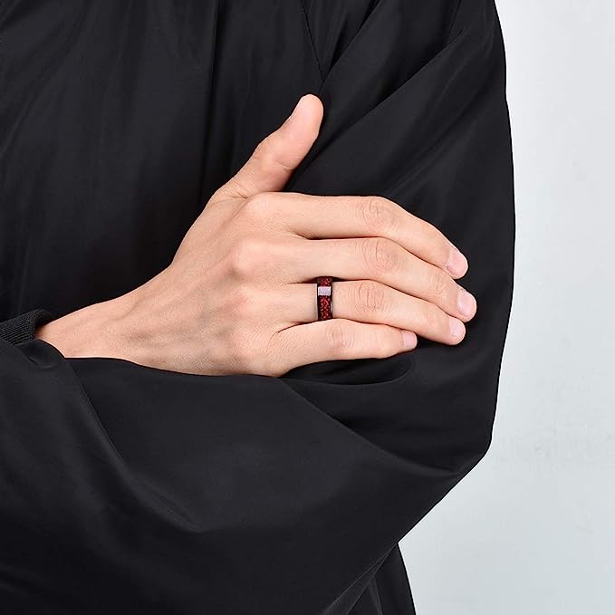 Genuine Carbide Tungsten Color: BLACK Laser Celtic Dragon RED Fiber Inlay 6mm RING Polished Shiny Comfort Fit Wedding Band Size Size 6-15