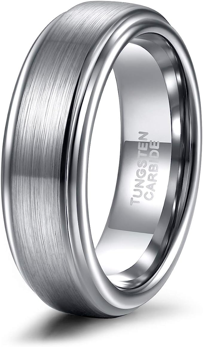 Genuine Carbide Tungsten Color: SILVER Brushed 6mm RING Polished Shiny Comfort Fit Wedding Band Size 6-15