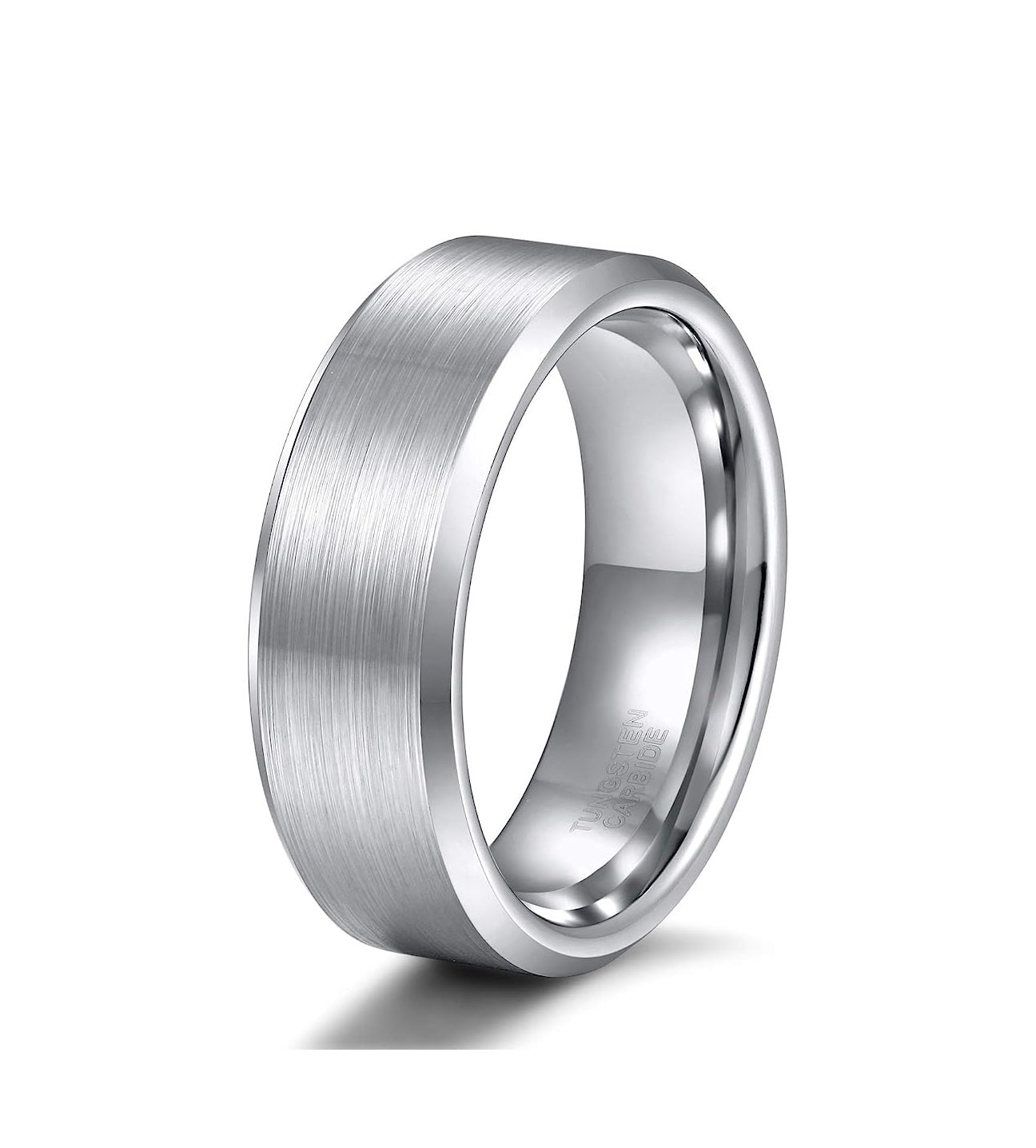 Genuine Carbide Tungsten Color:  SILVER 8mm RING Comfort Fit Wedding Band Size 6-15