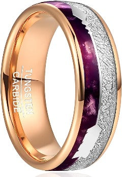 Gorgeous 8mm Imitated Meteorite & Agate Inlay Rose Gold Inner high polished inner-face design smooth and shiny. Comfort Fit Wedding Band Size 6-15