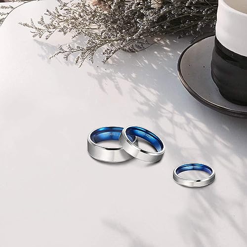 Genuine Titanium Silver Brushed Blue 6mm Wide Ring Wedding Band High Polished Comfort Fit.