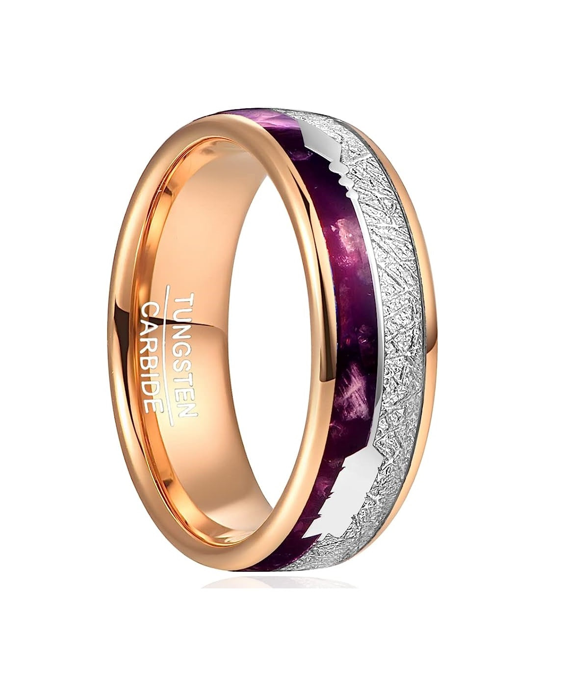 Gorgeous 8mm Imitated Meteorite & Agate Inlay Rose Gold Inner high polished inner-face design smooth and shiny. Comfort Fit Wedding Band Size 6-15