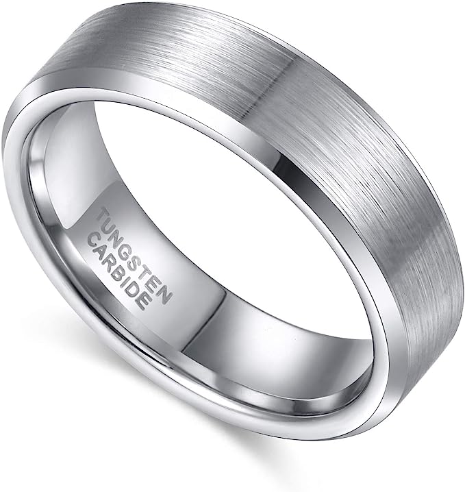 Genuine Carbide Tungsten Color:  SILVER 6mm RING Comfort Fit Wedding Band Size 6-15