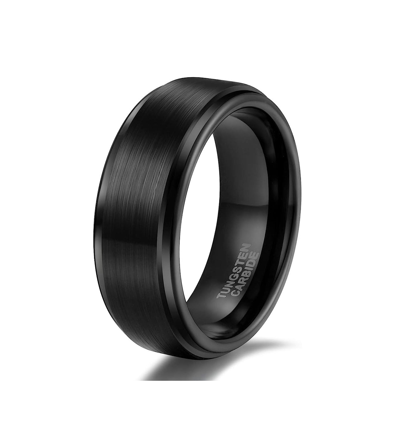 Genuine Carbide Tungsten Color: BLACK Brushed 8mm RING Polished Shiny Comfort Fit Wedding Band Size 6-15