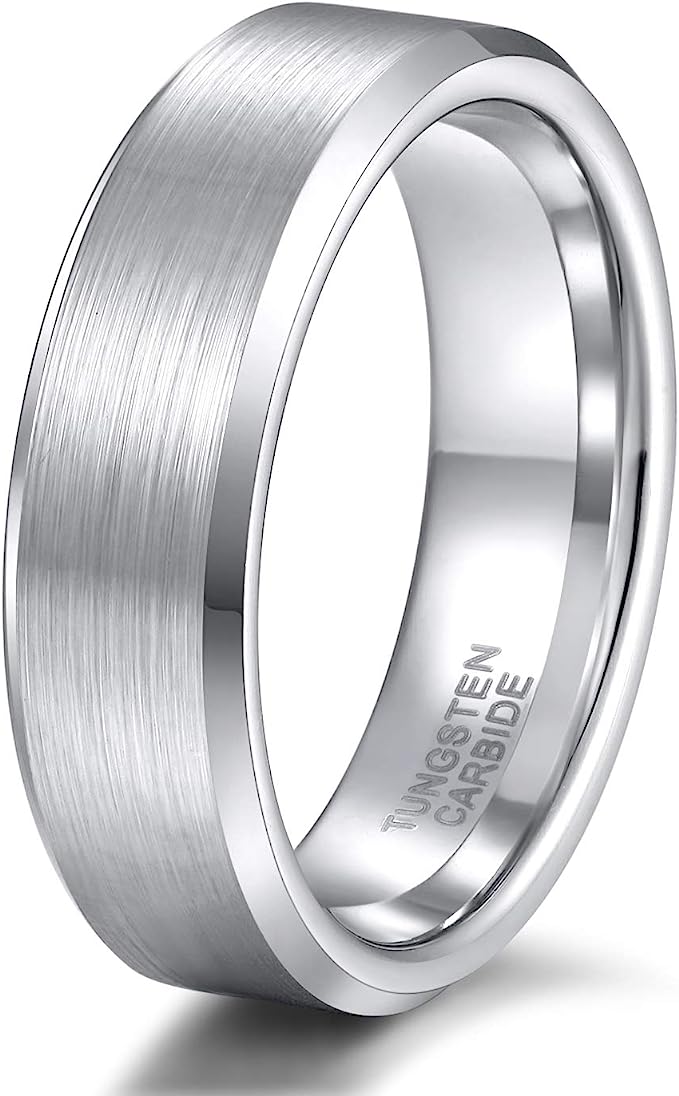 Genuine Carbide Tungsten Color:  SILVER 6mm RING Comfort Fit Wedding Band Size 6-15