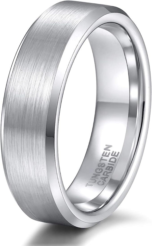 Genuine Carbide Tungsten Color:  SILVER 6mm RING Comfort Fit Wedding Band Size 6-15