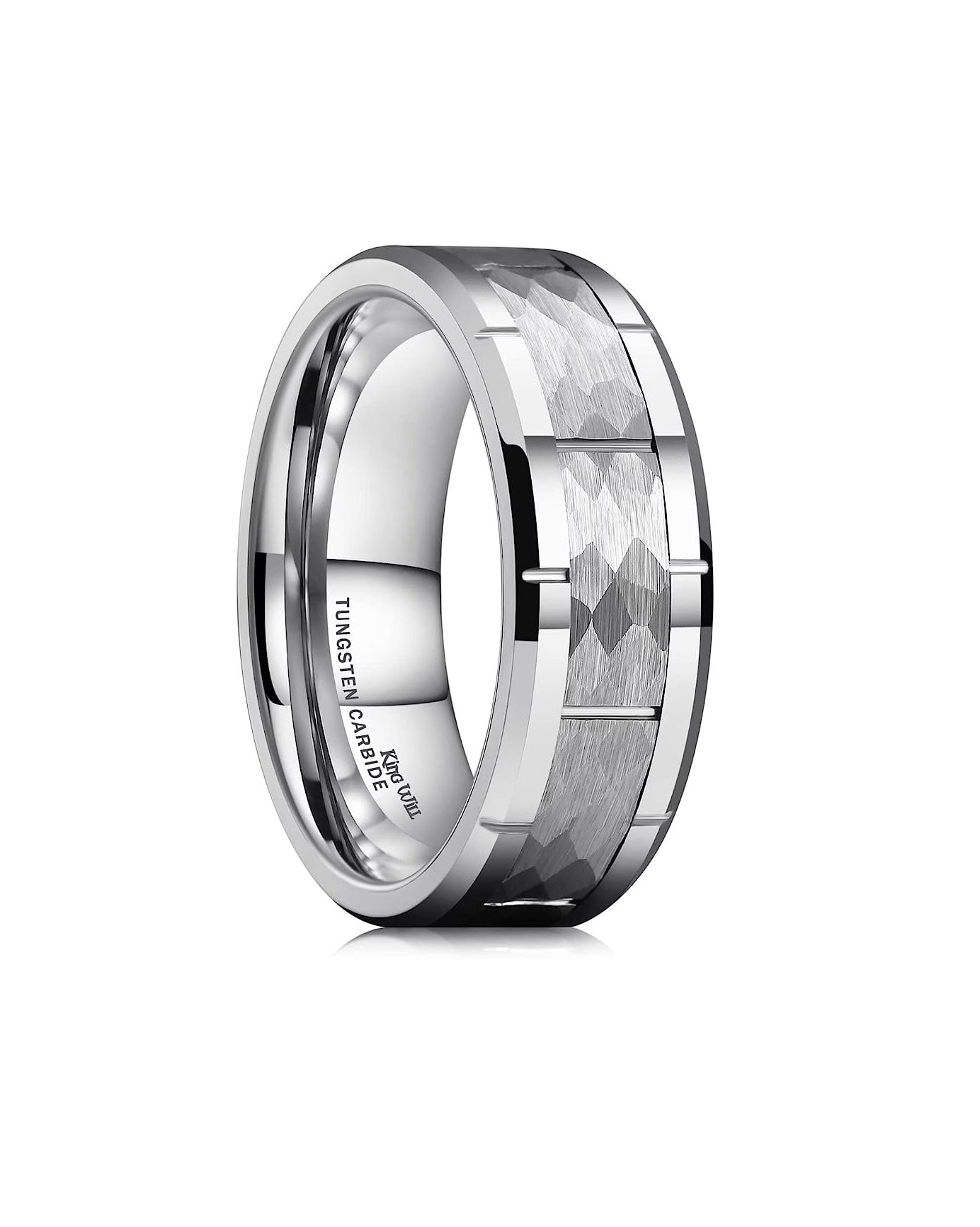 One: Genuine Tungsten Carbide 8mm Silver polished inner face shining finish, Silver Brick Pattern, Surface Brushed silver Finish Comfort Fit wedding band Size 6-15
