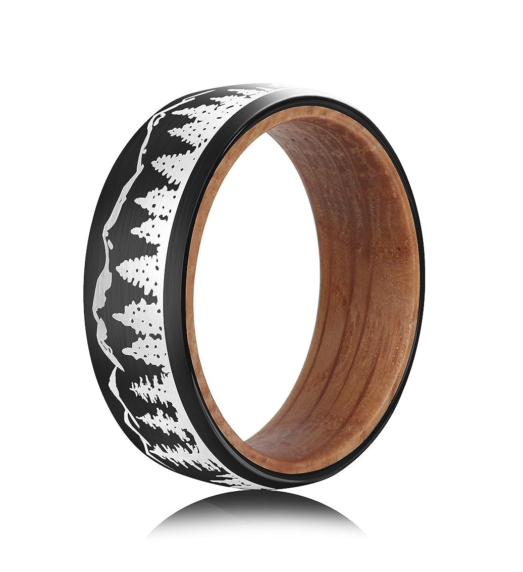 Genuine Carbide Tungsten Color: 8mm BLACK WHITE WOOD LINER inlay High polished inner-face design smooth and shiny. Comfort Fit Wedding Band Size 6-15