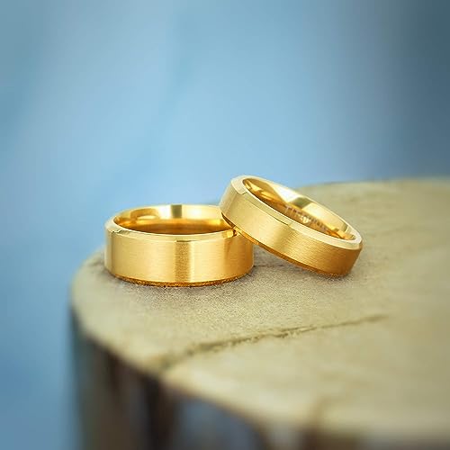 Genuine Titanium Golden Brushed 6mm Wide Ring Wedding Band High Polished Comfort Fit.