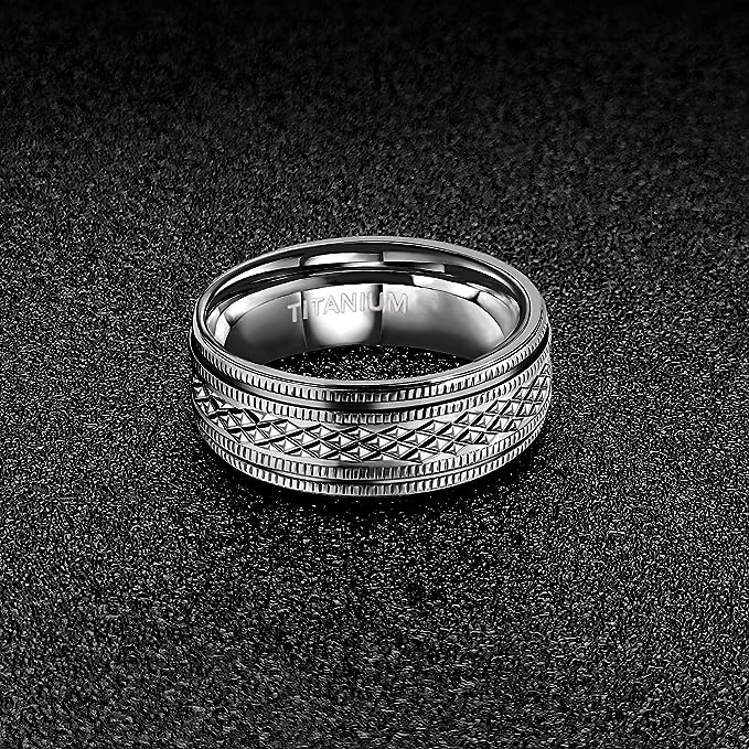 Genuine Titanium Gray 8mm Wide Ring High Polished Comfort Fit.