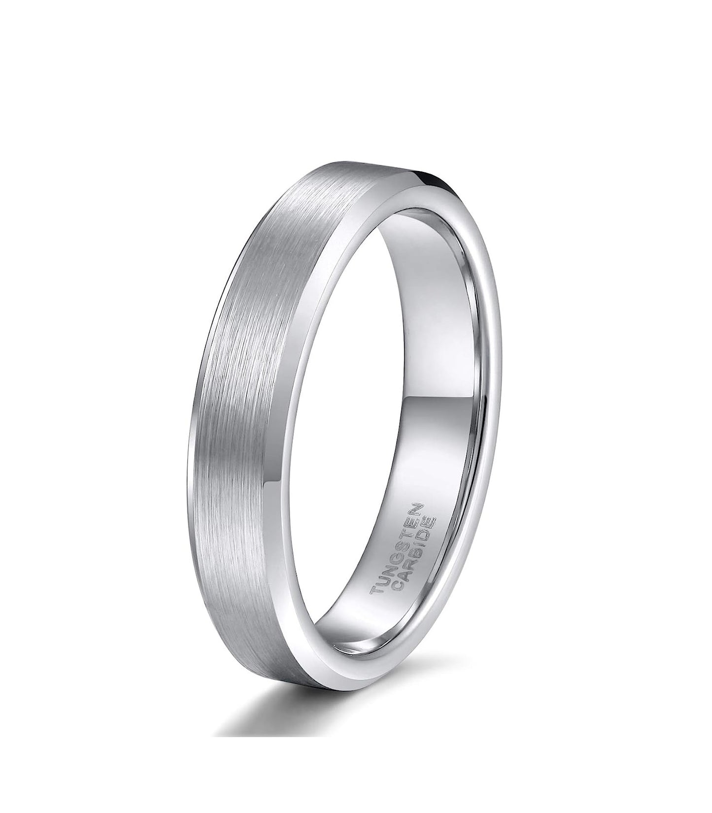 Genuine Carbide Tungsten Color:  SILVER 4mm RING Comfort Fit Wedding Band