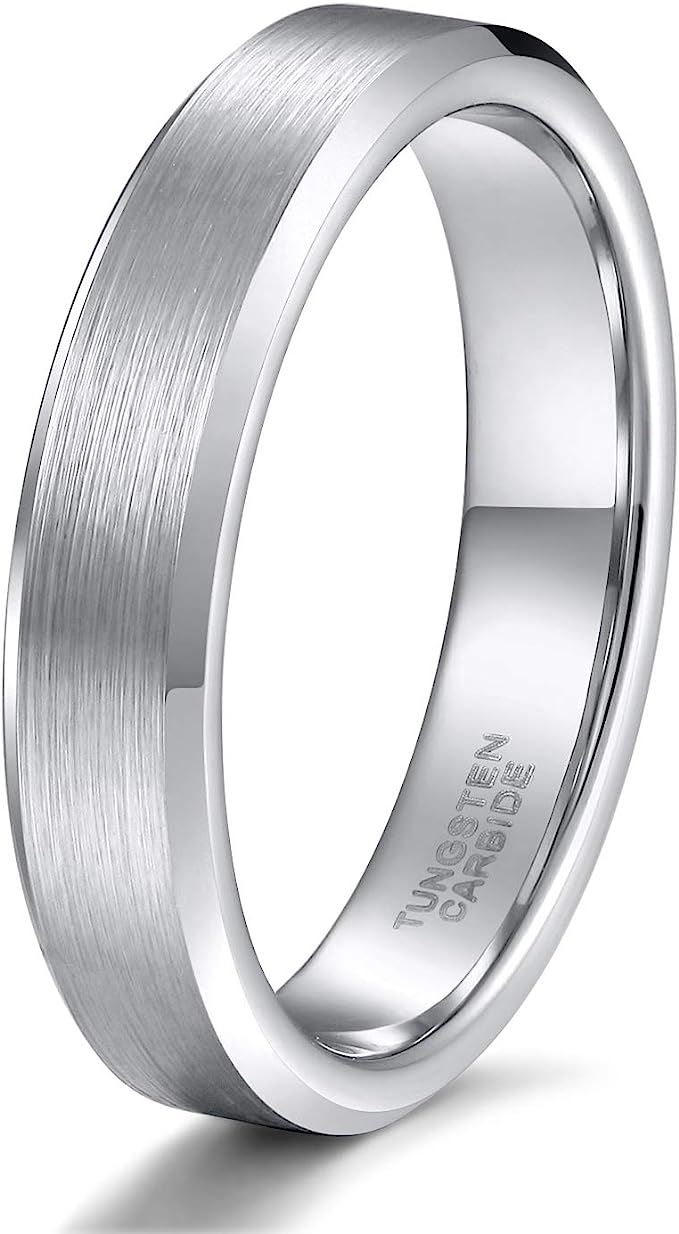 Genuine Carbide Tungsten Color:  SILVER 4mm RING Comfort Fit Wedding Band