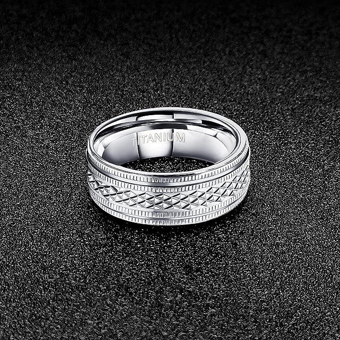 Genuine Titanium Silver 8mm Wide Ring High Polished Comfort Fit.