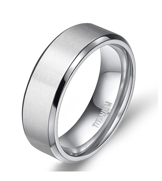 Genuine Titanium Silver Brushed 8mm Wide Ring Wedding Band High Polished Comfort Fit.