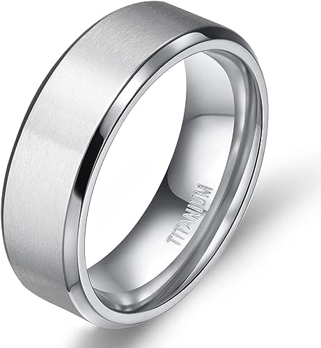 Genuine Titanium Silver Brushed 8mm Wide Ring Wedding Band High Polished Comfort Fit.