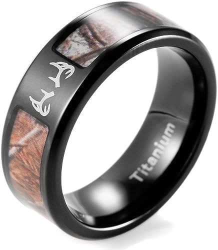 Genuine Titanium Black 8mm Wide Ring Deer Antlers High Polished Comfort Fit.
