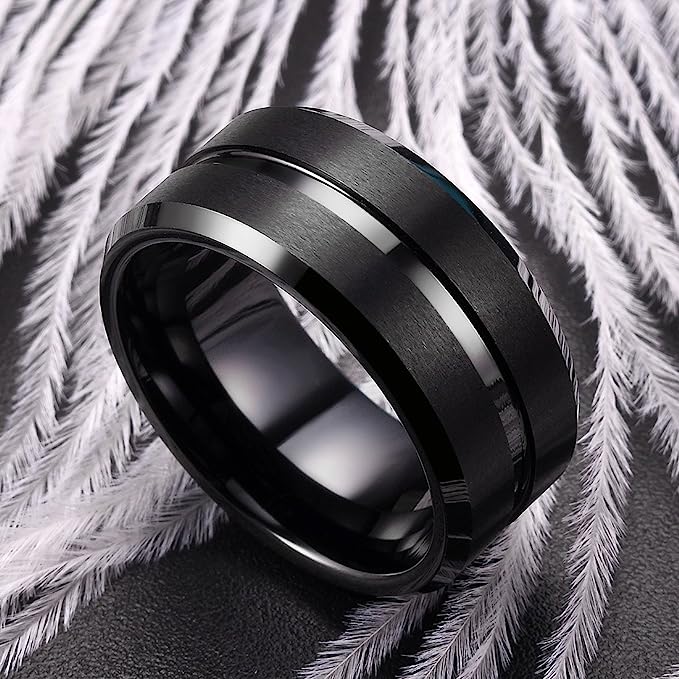 Genuine Carbide Tungsten Color: BLACK 10mm Groove Inner Brushed Surface and high polished inner-face design smooth and shiny. band is So elegant! Comfort Fit Wedding Band Size 6-15