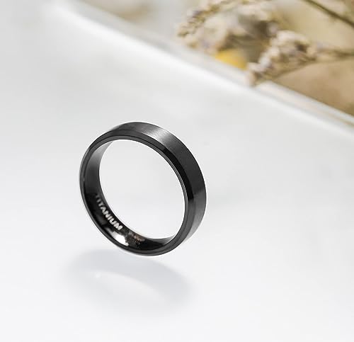 Genuine Titanium Black Brushed Black 6mm Wide Ring Wedding Band High Polished Comfort Fit.