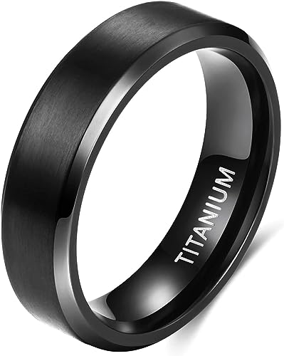 Genuine Titanium Black Brushed Black 6mm Wide Ring Wedding Band High Polished Comfort Fit.