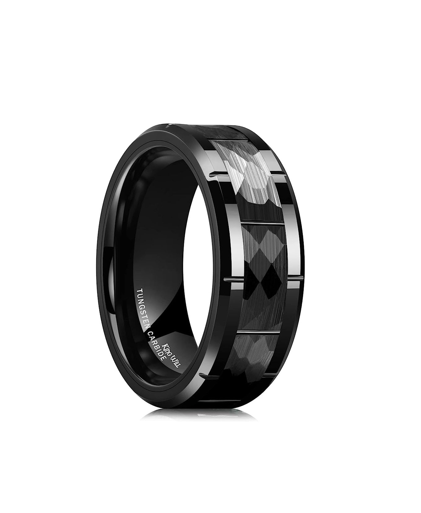 Genuine Tungsten Carbide 8mm Black polished inner face shining finish, Brick Pattern, Surface Brushed Finish Comfort Fit wedding band Size 6-15