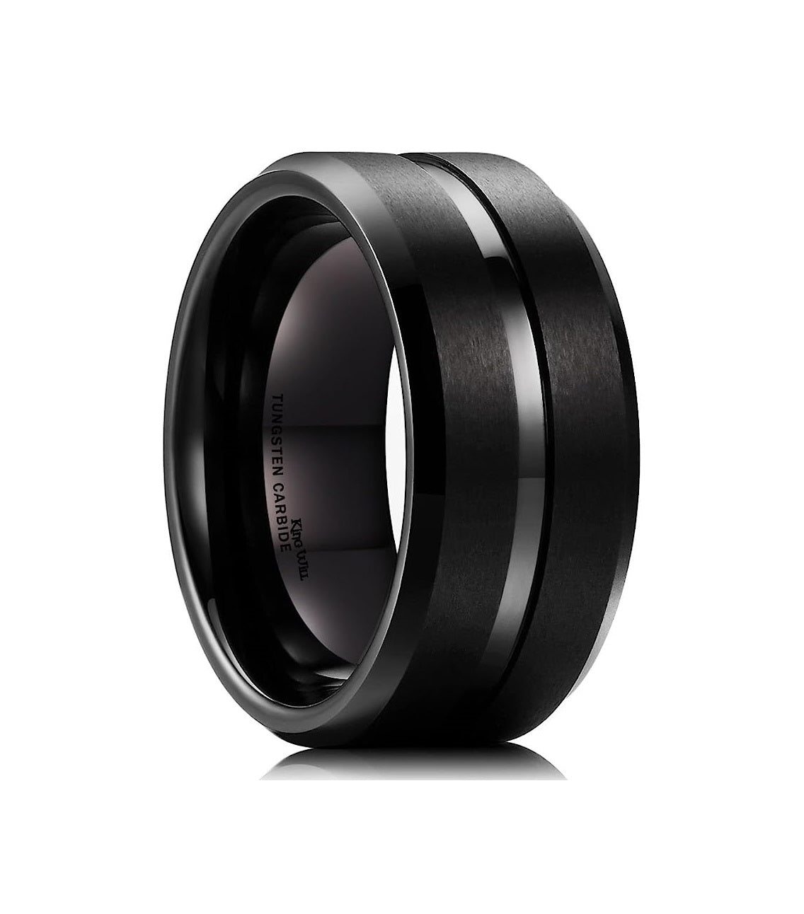 Genuine Carbide Tungsten Color: BLACK 10mm Groove Inner Brushed Surface and high polished inner-face design smooth and shiny. band is So elegant! Comfort Fit Wedding Band Size 6-15