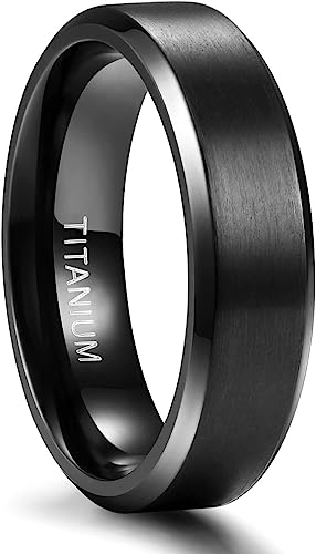 Genuine Titanium Black Brushed Black 6mm Wide Ring Wedding Band High Polished Comfort Fit.