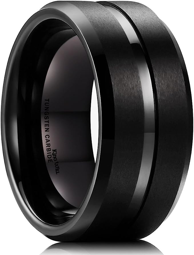 Genuine Carbide Tungsten Color: BLACK 10mm Groove Inner Brushed Surface and high polished inner-face design smooth and shiny. band is So elegant! Comfort Fit Wedding Band Size 6-15