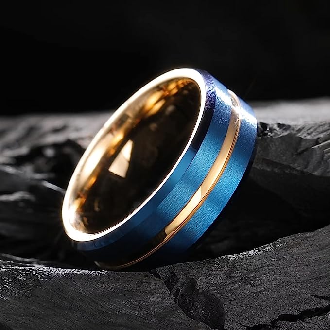 Genuine Carbide Tungsten Color: 8mm Blue Rose Gold Groove   Inner Brushed Surface and high polished inner-face design smooth and shiny. band is So elegant! Comfort Fit Wedding Band Size 6-15