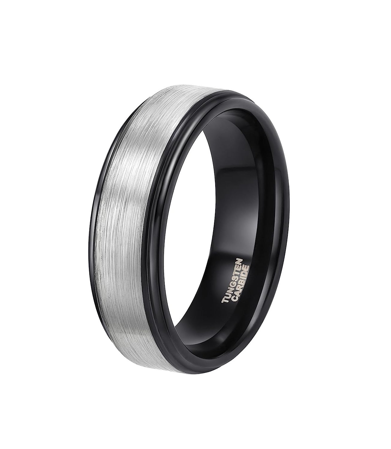 Genuine Carbide Tungsten Color: BLACK/SILVER Brushed 8mm RING Polished Shiny Comfort Fit Wedding Band Size 6-15