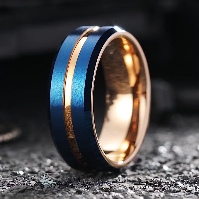 Genuine Carbide Tungsten Color: 8mm Blue Rose Gold Groove   Inner Brushed Surface and high polished inner-face design smooth and shiny. band is So elegant! Comfort Fit Wedding Band Size 6-15