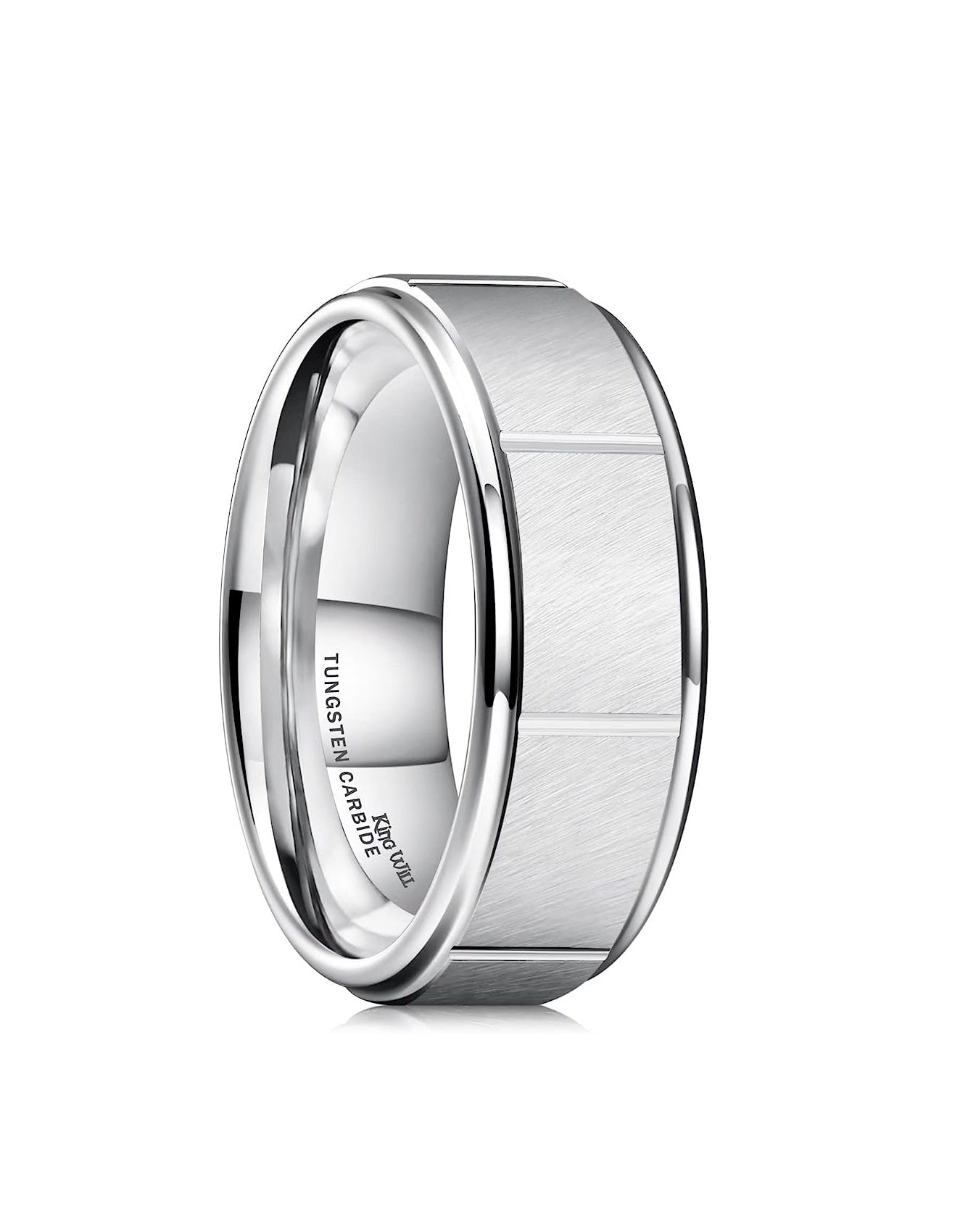 8mm Genuine Tungsten Carbide 8mm, silver polished, inner ring Silver, shining finish, Wide Brick Pattern Groove Center Surface Brushed Finish Comfort Fit wedding band Size 6-15