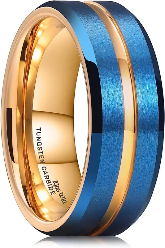 Genuine Carbide Tungsten Color: 8mm Blue Rose Gold Groove   Inner Brushed Surface and high polished inner-face design smooth and shiny. band is So elegant! Comfort Fit Wedding Band Size 6-15