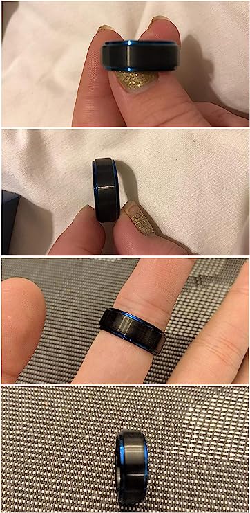 Genuine Carbide Tungsten Color: BLUE/BLACK Brushed 8mm RING Polished Shiny Comfort Fit Wedding Band Size 6-15