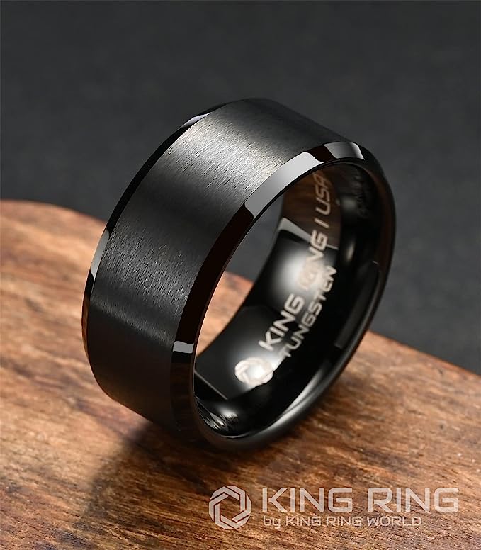 Genuine Carbide Tungsten Color:  BLACK 10mm RING Comfort Fit Wedding Band