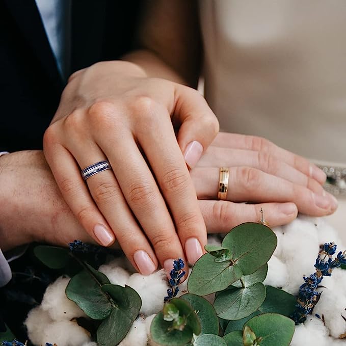 Genuine Carbide Tungsten Color: Silver 8mm imitation meteorite inlaid in the center and lapis lazuli on both sides, Silver Inner high polished inner-face design smooth and shiny. Comfort Fit Wedding Band Size 6-15