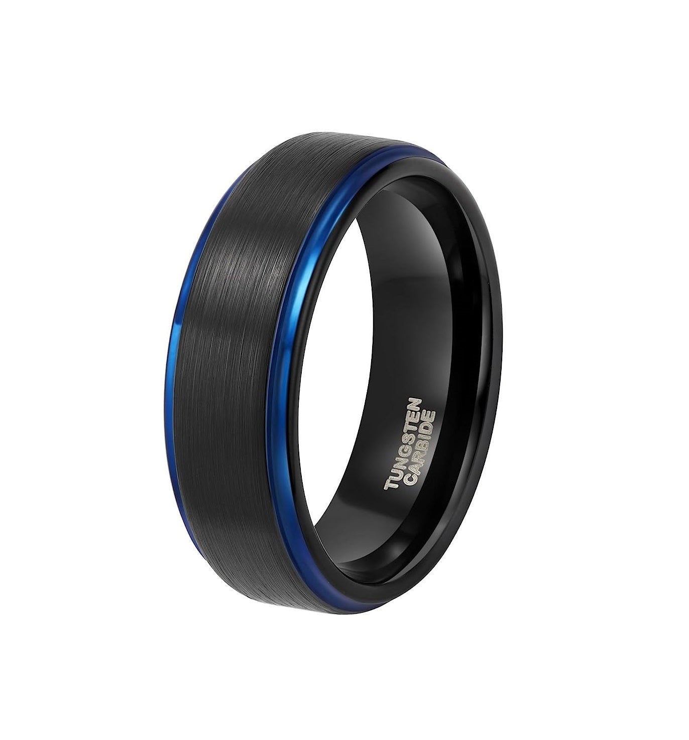 Genuine Carbide Tungsten Color: BLUE/BLACK Brushed 8mm RING Polished Shiny Comfort Fit Wedding Band Size 6-15