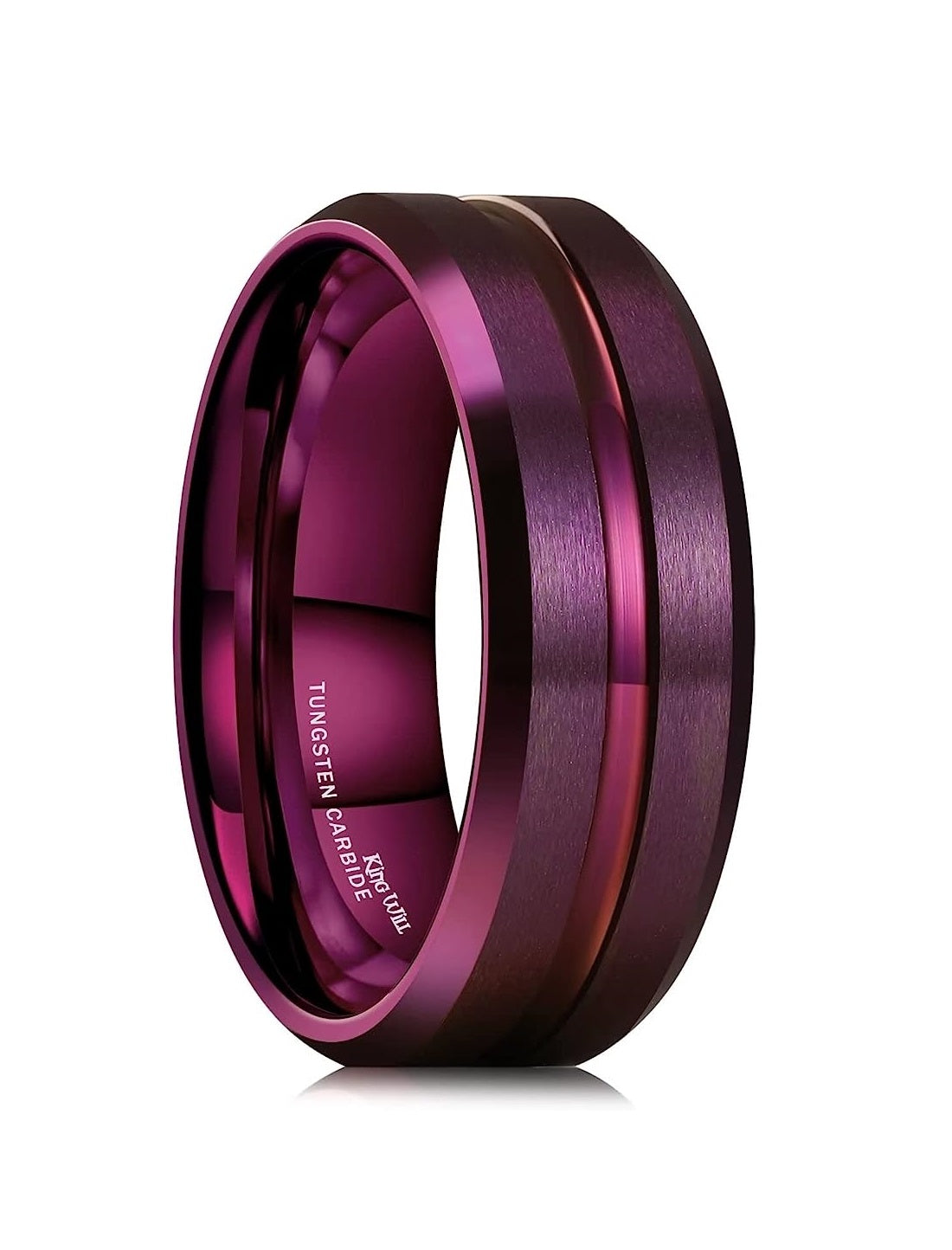 Genuine Carbide Tungsten Color: 8mm Wine Purple Groove Line center Brushed Surface and high polished inner-face design smooth and shiny. band is So elegant! Comfort Fit Wedding Band Size 6-15