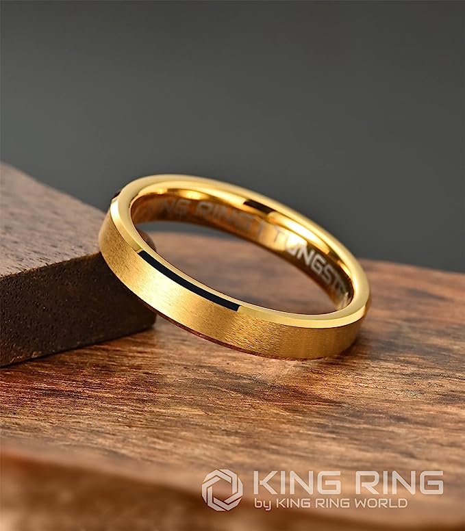 Genuine Carbide Tungsten Color: GOLD 4mm RING Comfort Fit Wedding Band