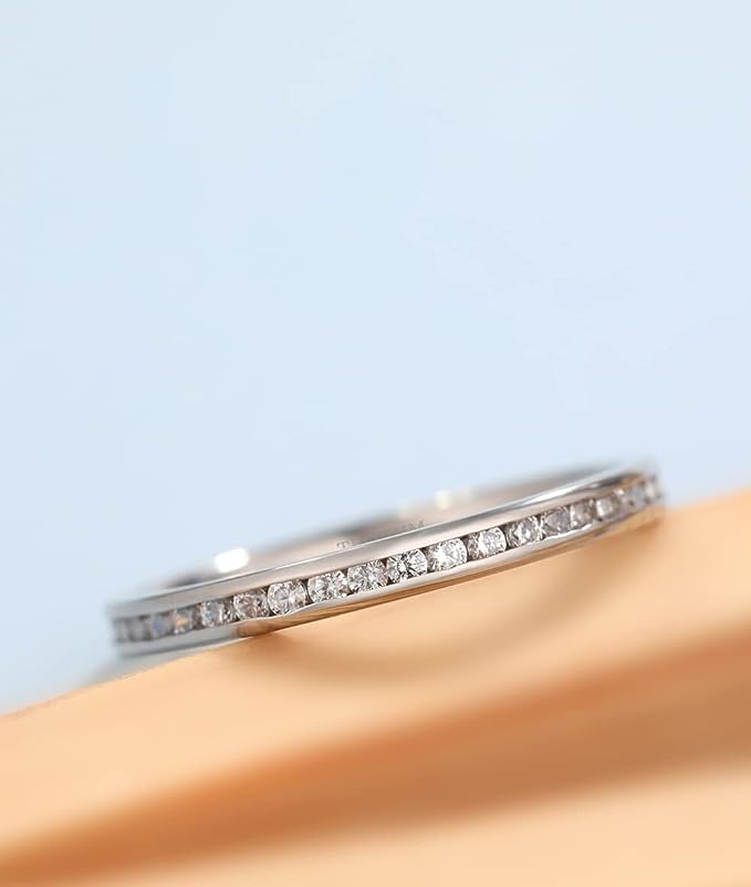 Genuine Titanium Silver 2.5mm Wide Ring Cubic Zirconia Eternity High Polished Comfort Fit.