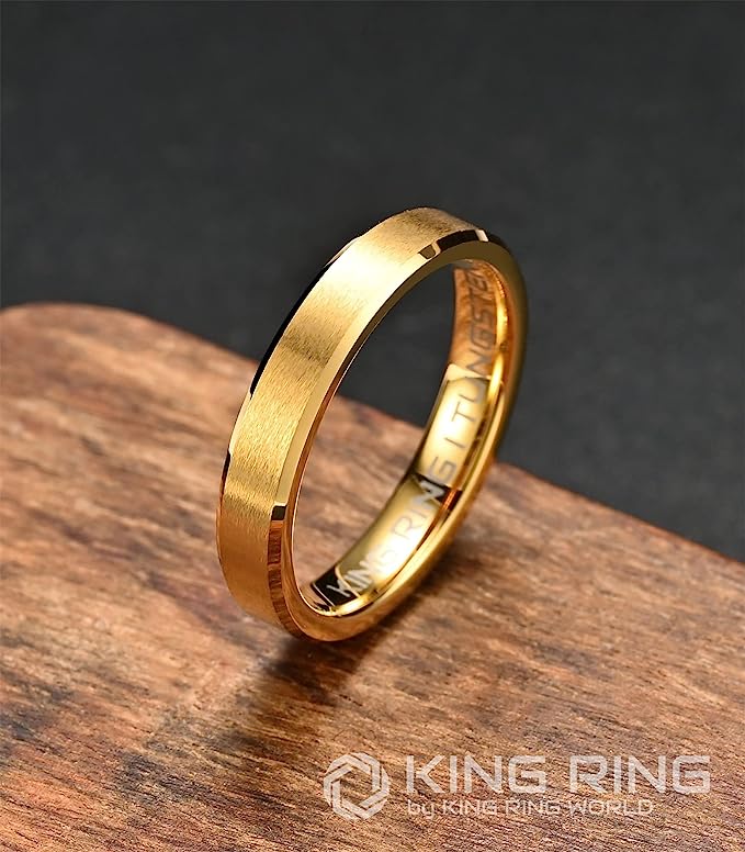 Genuine Carbide Tungsten Color: GOLD 4mm RING Comfort Fit Wedding Band