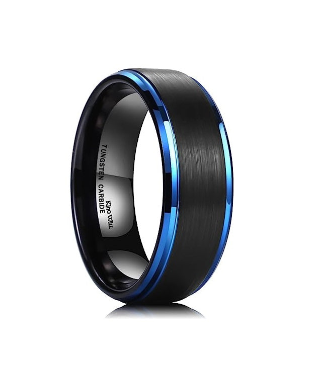 Genuine Carbide Tungsten Color: BLACK Brushed 8mm RING Polished Shiny Comfort Fit Wedding Band Size 6-15