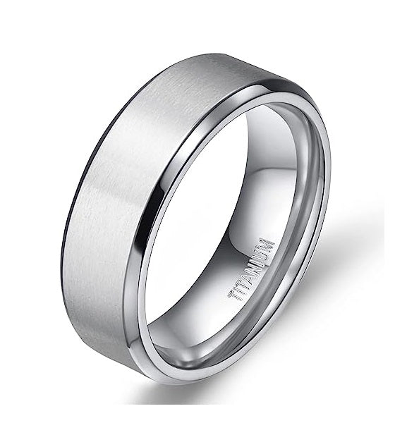 Genuine Titanium Silver Brushed 10mm Wide Ring Wedding Band High Polished Comfort Fit.