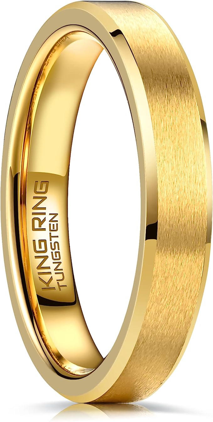 Genuine Carbide Tungsten Color: GOLD 4mm RING Comfort Fit Wedding Band