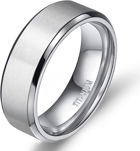 Genuine Titanium Silver Brushed 10mm Wide Ring Wedding Band High Polished Comfort Fit.