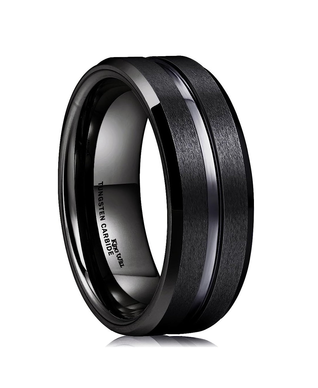 Genuine Carbide Tungsten Color: BLACK 8mm wide black Tungsten Ring matte finish & grooved center and high polished inner-face design smooth and shiny. band is So elegant! Comfort Fit Wedding Band Size 6-15